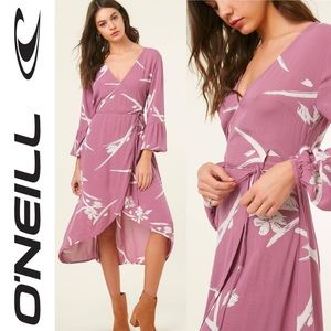 O’NEILL TALINA ASYMMETRICAL MIDI DRESS LAVENDER LILAC FLORAL DUSTY PURPLE